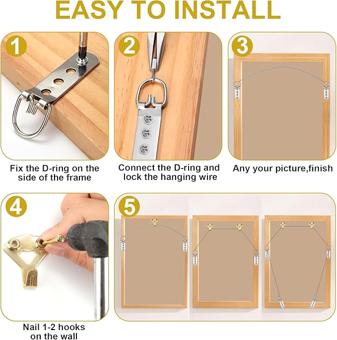 88Pcs Heavy Duty Picture Hanging Wire Kit, Include 50Ft Stainless Steel Wire Picture Hanging for Photo Mirror Frame, up to 110lbs, D Ring, Picture Hangers, Screws, Hanging Hooks, Nails, Level