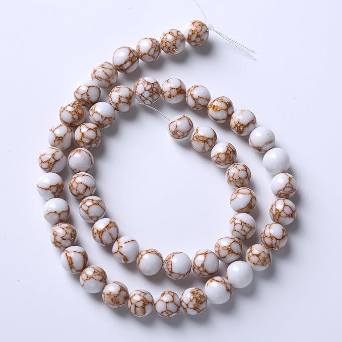 36pcs 10mm White Howlite Spun Gold Stone Beads for Jewelry Making Natural Stone Energy Healing Beads DIY Bracelet Necklace 15" (10mm, White Howlite Spun Gold Stone)