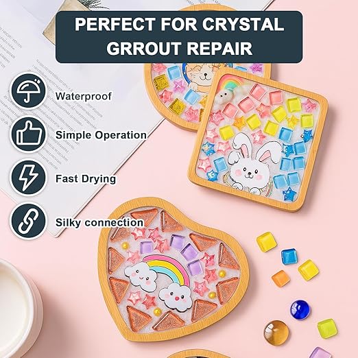 Professional Mosaic Grout for Crafts White - Quick-Dry Crystal Tile Grout with Contrast Color Technology, DIY Art Supplies for Mosaic Glass Decor, Handmade Gifts & Home Improvement Projects