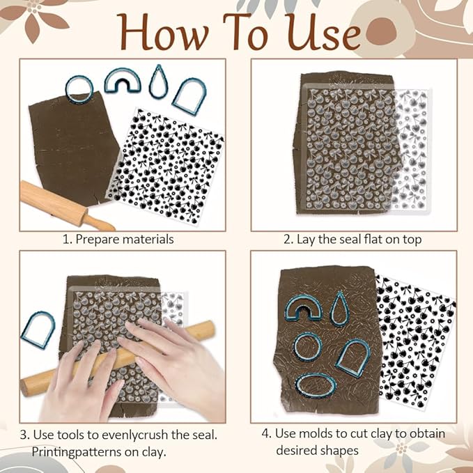 CHGCRAFT Cherry Polymer Clay Texture Sheets Flowers Bow Silicone Texture Stamp Clay Modeling Pattern Pad Texture Sheets for Polymer Clay Making Earrings Jewelry