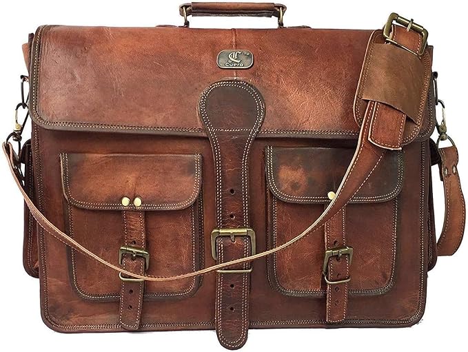 cuero Leather Messenger Bag for Men, 18 Inch Laptop Crossbody, Handmade Leather Shoulder Satchel Bag for Men, Full Grain Business Briefcase for Office/Work/Travel - Vintage Brown
