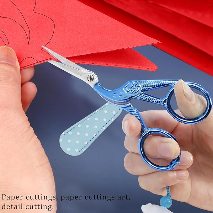 BIHRTC 4.5Inch Little Sewing Scissors Crane Shears with Cover Tassel Stainless Steel Scissor for Crafting Embroidery Needlework DIY Daily Use