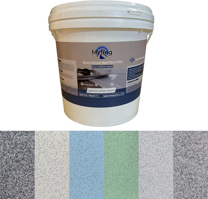 Epoxy Colored Sand Floor Paint, Epoxy Floor Paint High Gloss Marble Effect Coating for Indoor and Outdoor, Wear-resistant and non-slip Self-leveling Coating Gray 105OZ(3KG)