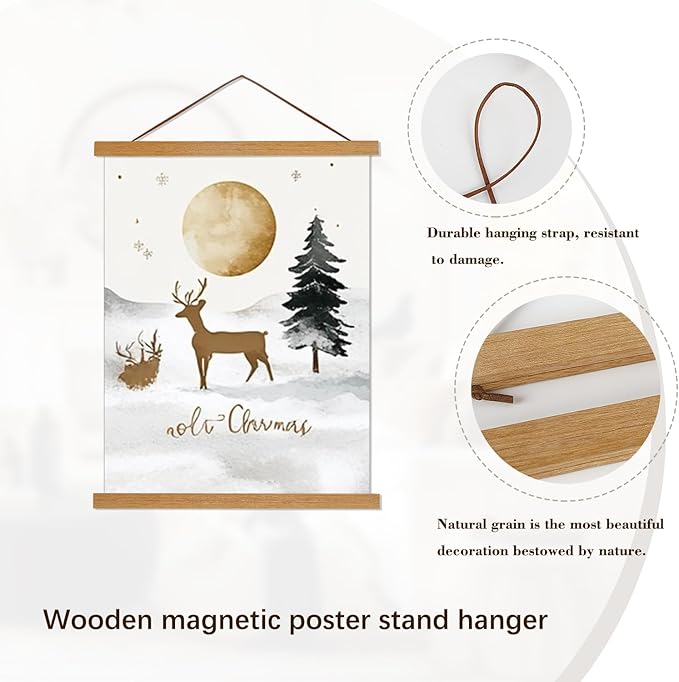 Artmag Magnetic Poster Hanger Frame, 13x19 13x22 13x24 Light Wood Wooden Magnet Canvas Artwork Print Poster Hangers Frames Hanging Kit (Teak Wood, 13")