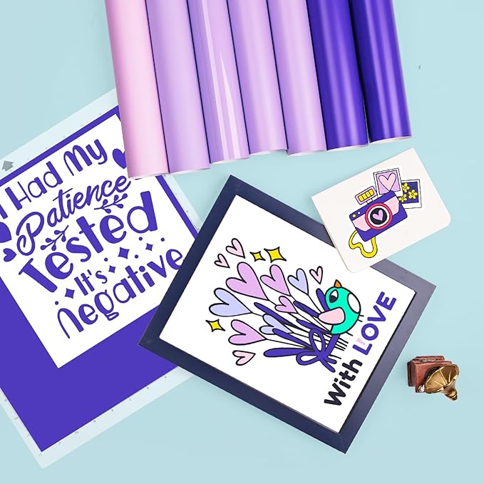 GIRAFVINYL Purple Permanent Vinyl - 12”x12” 7 Pack Adhesive Purple Vinyl for DIY Helloween Decorations, Signs, Tumblers, Easy to Weed & Water-Proof