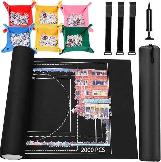 Jigsaw Puzzle Mat Roll Up - 2000 1500 1000 500 Pieces Puzzel Matte, Black Roll-Up Puzzles Mats Felt Save Trays for Sorting Table Board Clear Sheets, Frame Keeper Storage Accessories for Adults