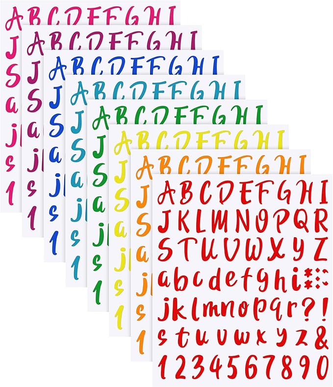 Outus 576 Pieces 8 Sheets Letters Stickers Self Adhesive Vinyl Letter Alphabet Number Stickers Mailbox Numbers Sticker, Decals for Classroom Decor, Sign, Door(Bright Color,1 Inch)