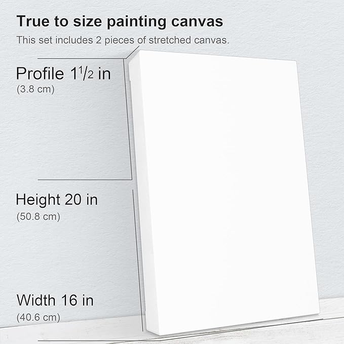 PHOENIX 16x20 Inch 2 Pack Gallery Canvas - 1.5 in Thick Large Canvases for Painting - Deep Edge 100% Cotton 11 Oz. Gesso Primed White Blank Professional Canvas Oil & Acrylic Paints