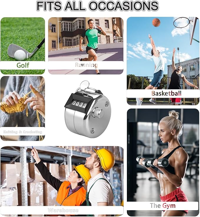 Metal Tally Counter Clicker Counter Handheld Pitch Counter, Manual Mechanical 4-Digit Number Click Counter, One Hand Counter Clicker Digital Counting for Coaching Knitting People Lap Fishing Golf&Row