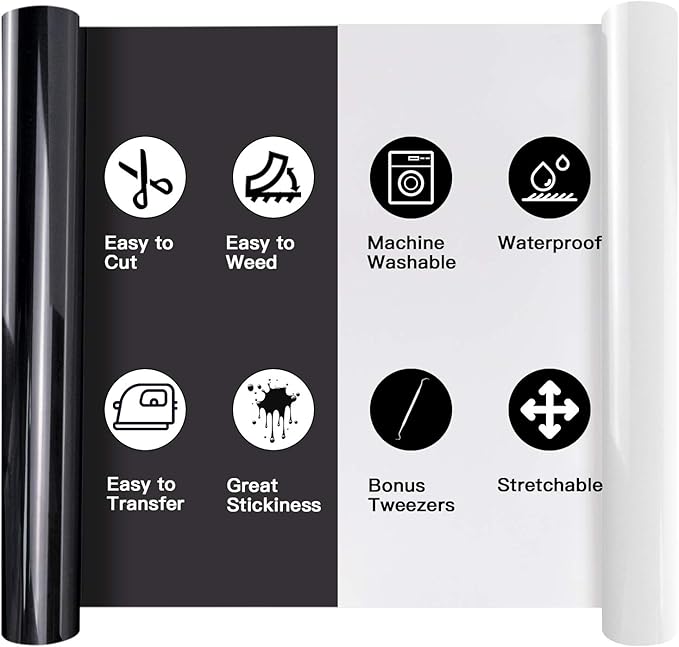 HTVRONT Heat Transfer Vinyl Rolls - 2 Pack 12" x 8ft Black and White HTV Vinyl for Shirts, Iron on Vinyl for All Cutting Machine - Easy to Cut & Weed for Heat Transfer Design (Black and White)