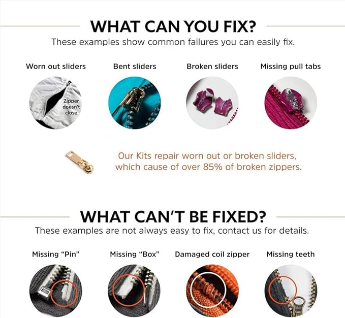 AKTIOIN Metal Zipper Repair Kit for Jackets, Luggage, Bags, Backpack, No Sewing Required Detachable Zip Heads Zipper Pull Replacement (Golden, #5)