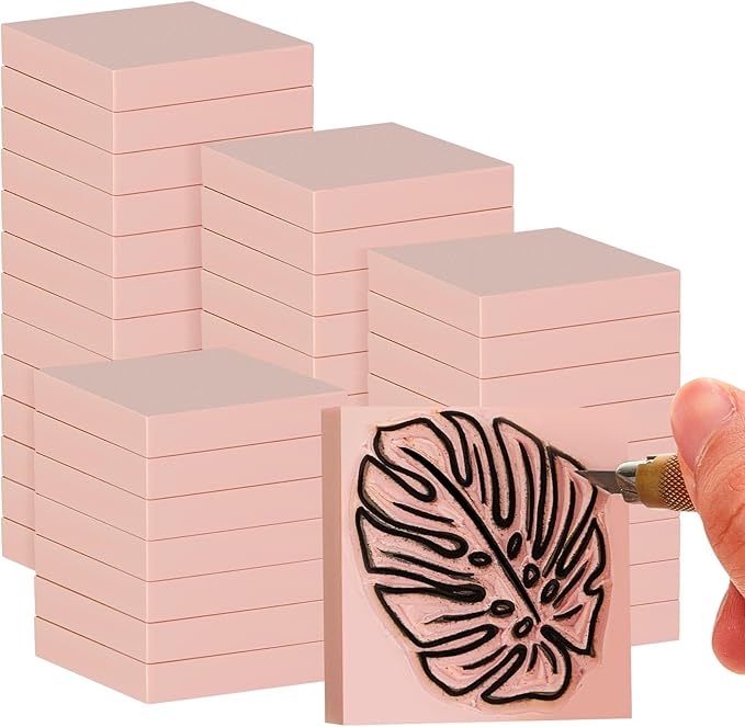 Frienda 48 Pcs 2" X 2" Rubber Carving Blocks Linoleum Blocks for Printmaking, Stamp Making, DIY Crafting, Scrapbook, Painting, Soft and Easy to Carve (Pink)