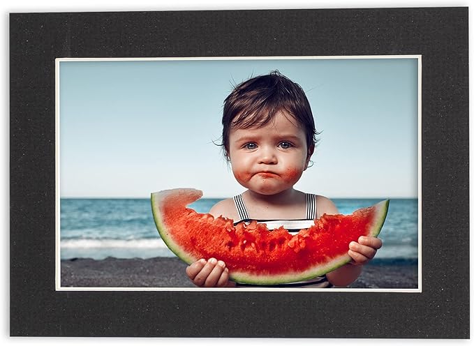 6x8 Mat for 8x10 Frame - Precut Mat Board Acid-Free Show Kit with Backing Board, and Clear Bags Textured Black 6x8 Photo Matte Made to Fit a 8x10 Picture Frame Matboard for Framing, Pack of 100 Mats