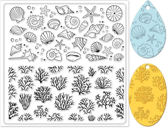 CHGCRAFT Polymer Clay Texture Sheets - Ocean Silicone Stamp for Coral Shells - Clay Pad for Making Earrings Jewelry, 5.5x5.5inch
