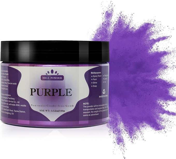 Mica Powder - 100g Mica Powder for Epoxy Resin - Metallic Color Pigment for Resin, Soap, Bath Bombs, Eye Shadow, Nails, DIY Crafting Projects etc. (Purple)
