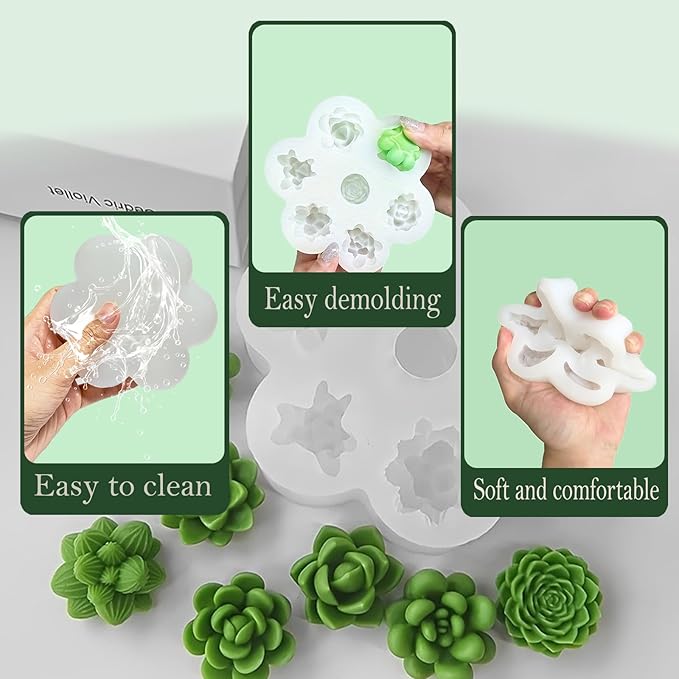7 Cavity Succulent Silicone Mold for Candle Making,3D Silicone Cactus Succulents Leaves Candle Molds,Succulent Fondant Resin Molds for Candle Soaps Making, Wax Resin Casting,Cupcake
