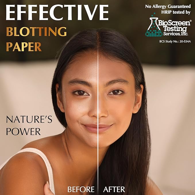 Natural Oil Blotting Sheets for Face with Bamboo Charcoal - 25% Larger - 1pk/100 Makeup Friendly Blotting Papers for Face - Easy Dispensing Oil Absorbing Sheets