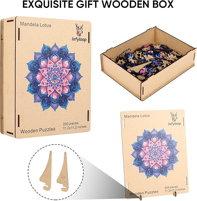 Wooden Puzzles for Adults, Mandela Lotus Adult Puzzles 192 Pieces, Wooden Jigsaw Puzzles Unique Shape, Best Gifts for Adults Family Game, 11.1x11.2 inch