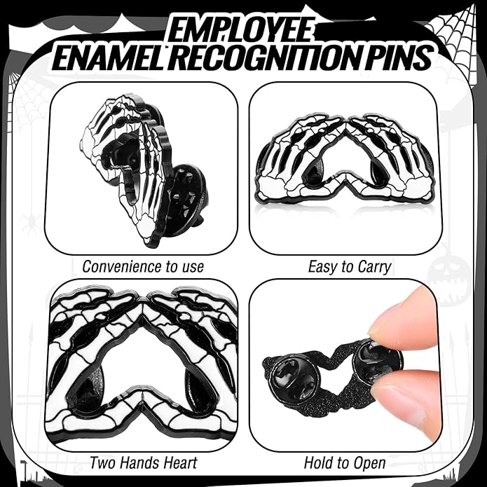 Cunno Halloween Skeleton Enamel Pins Halloween Gesture Heart Hand Pin Skeleton Gesture Brooch Birthday Gift for Women