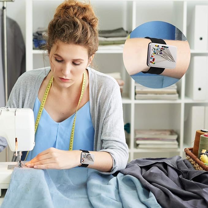 Magnetic Wrist Sewing Pincushion with 100 Pieces 1.5 Inch Ball Head Sewing Pins Set Wrist Magnetic Pin Holder Gift Supplies(Black)