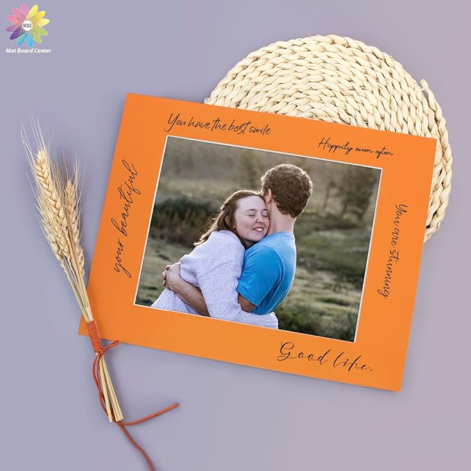 Mat Board Center, Pack of 10, 11x14 for 8x10 Orange Color Mats - Bevel Cut, Acid Free, 4-ply Thickness, White Core - for Pictures, Photos, Framing
