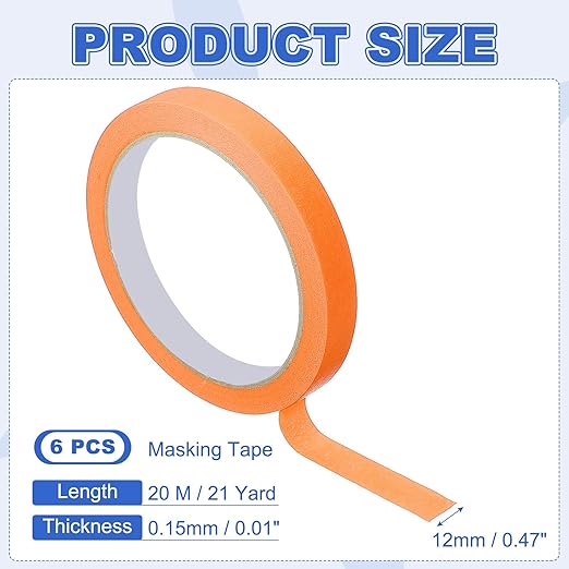 MECCANIXITY Masking Tape 0.5 Inch x 21 Yard Painter's Tape Orange Paint Tapes for DIY Crafts Arts Drawing Decoration Labeling Car Painting Artist Teachers, Pack of 6