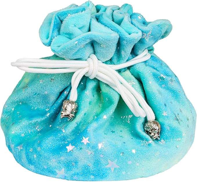 DND Dice Bags Large, Cyan Dice Storage Bag Star Pattern with Pockets, for D&D RPG Game - Capacity 200+ Die