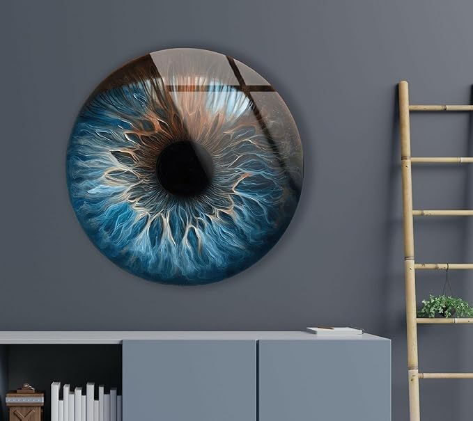 My Photostation.com 27.5''(70cm) Diameter Eye Round Blue Glass Wall Art Tempered Glass Printing Wall Decor Large Wall Art Wall Hangings