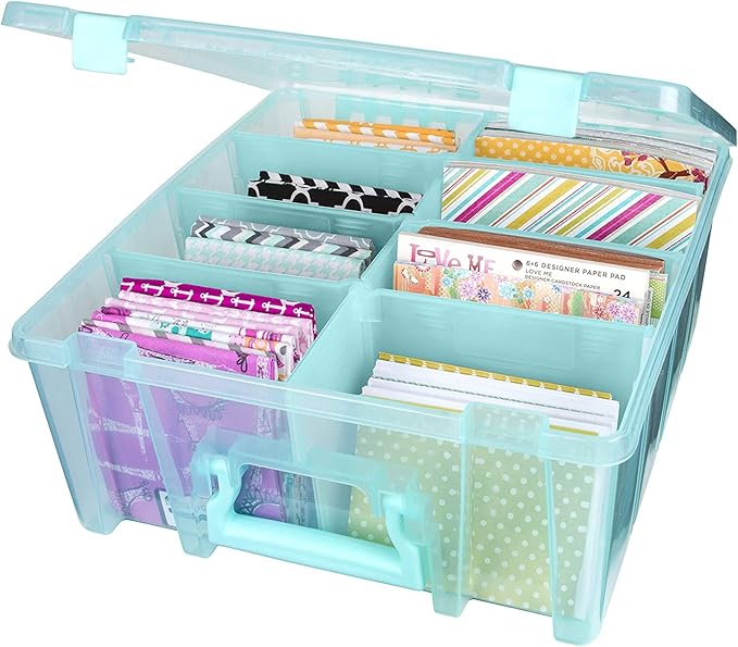 ArtBin 6990AA Super Satchel Double Deep Compartment Box - Art Storage with 8 Removable Compartments, Smart Closure for Craft Supplies (Aqua Mist- Pack of 1)