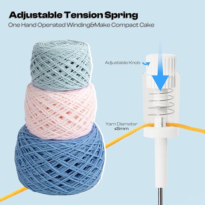 Caydo Yarn Winder with Tension Spring, One Hand Operated Winder, 4-7oz Efficiently Compact Cake Roller for Crocheting, Portable Ball Spinner for Crocheters&Knitters, Good Helper for Craft Lovers(Blue)