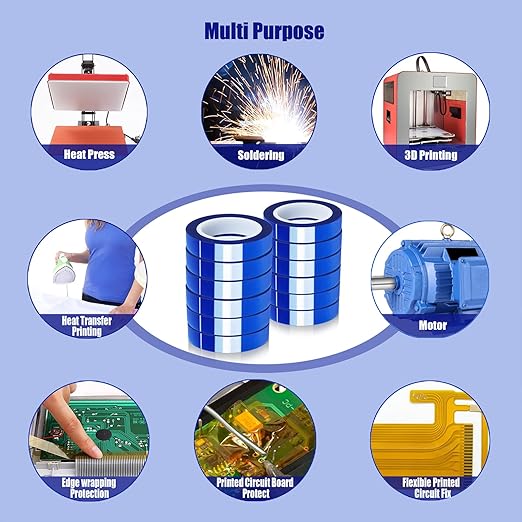 12 Rolls 10mm x16m(52FT) Blue Heat Tape High Temperature Heat Resistant Tape Heat Transfer Tape for Heat Sublimation Press Vinyl,No Residue