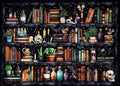 Bookshelf Stamped Cross Stitch Kits - Magical Book Counted Cross Stitch Kits for Beginners Adults Skull Needlepoint Cross-Stitch Patterns Dimensions Needlecrafts Embroidery Kits Arts and Crafts