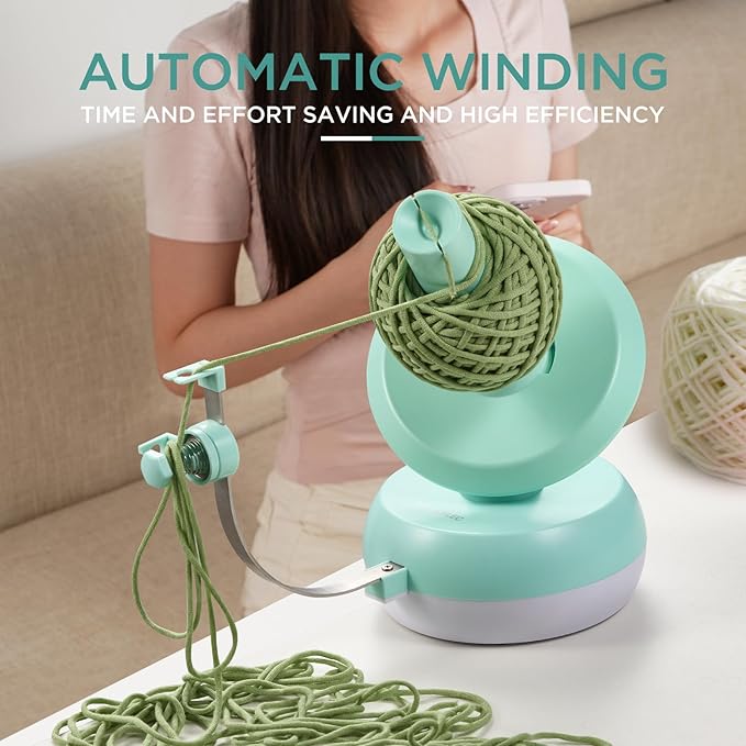 Yarn Winder for Crocheting, 10oz Large Capacity Electric Yarn Ball Winder with Strong Tension Stepless Speed, Automatic Yarn Cake Winder, Helper for Knitting Lovers, Mint Green