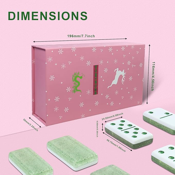 IDTQ Dominoes Set for Adults, Double 6 Dominos Game Set with 28 Domino Tiles Double with Upscale Gift Boxes -7 Polyhedral Dice -Classic Board Games (Light Green)