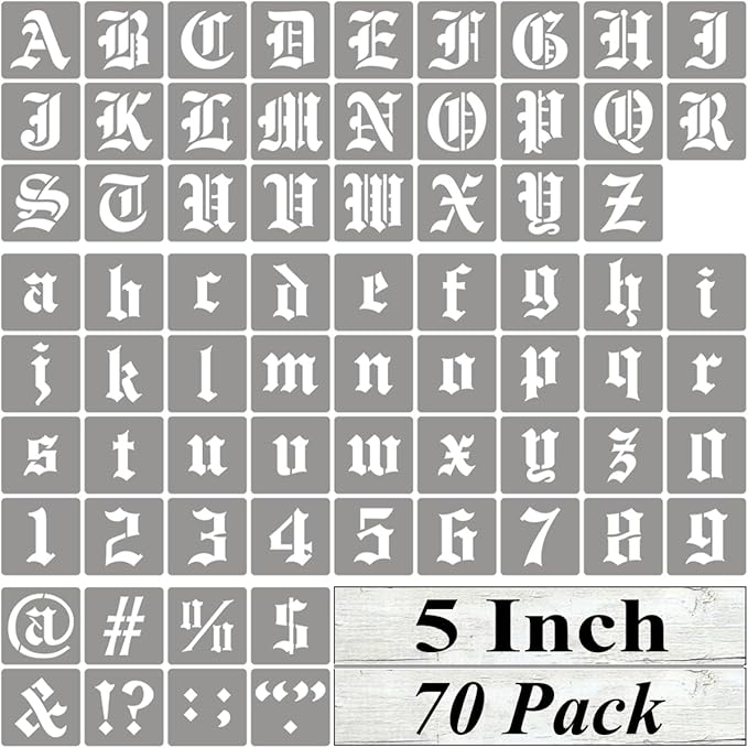 5 Inch Alphabet Letter Stencils for Painting - 70 Pack Old English Letter Stencil Templates with Numbers and Signs for Painting on Wood, Reusable Letters Stencils for Chalkboard Wood Signs & Wall Art