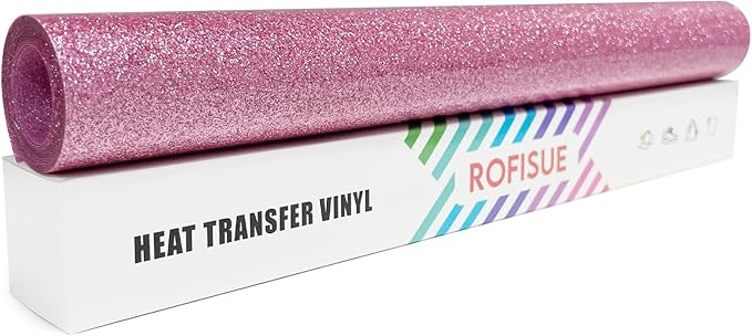 Rouge Powder Glitter HTV Heat Transfer Vinyl 12" x6FT Glitter Vinyl for T Shirts Easy to Cut and Weed Compatible with All Cutter Machines HTV Vinyl Iron on for Cricut (Rouge Powder 12”x6FT)