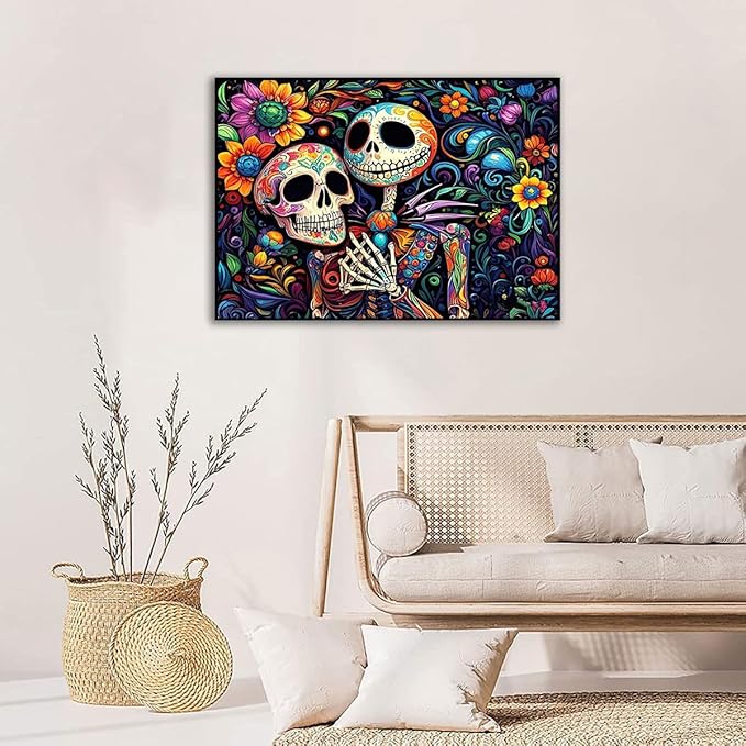 Halloween Stamped Cross Stitch Kits - Skullhead Jack Counted Cross Stitch Kits for Beginners Adults Needlepoint Cross-Stitch Patterns Dimensions Needlecrafts Embroidery Kits Arts and Crafts