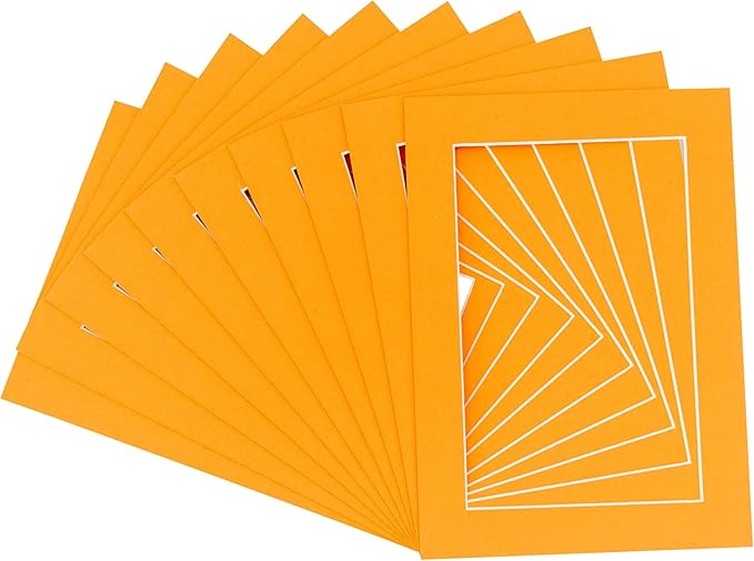 Pack of TEN 8.5x11 Mats Bevel Cut for 7x9 Photos - Acid Free Orange Precut Matboards For Pictures, Photos, Framing - 4-ply Thickness
