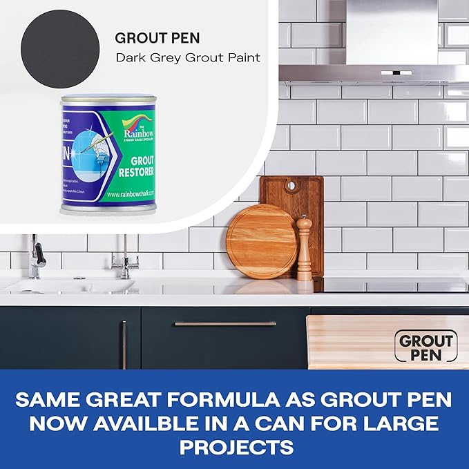 Grout Pen Grout Paint: Waterproof Tile Paint Grout Refresh Restorer for Floor, Kitchen & Bathroom Shower Tiles - Can Size for Larger Projects - Dark Grey - 125ml (4.2oz)