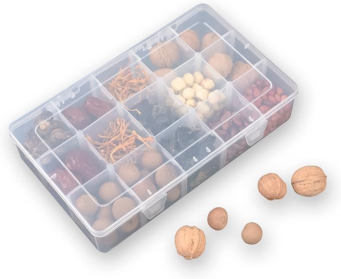 2 Pack Plastic Small Crafts Storage Boxes with Adjustable Dividers (15 Grid)