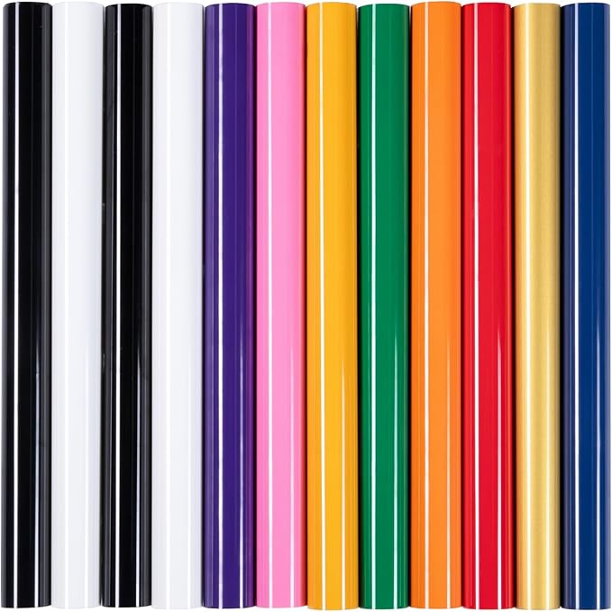 HTVRONT HTV Heat Transfer Vinyl -13 Pack HTV Vinyl Sheets, 12" x 10" Iron on Vinyl for T Shirts, 10 Assorted Premium Colors Heat Transfer Vinyl for All Cutting Machines
