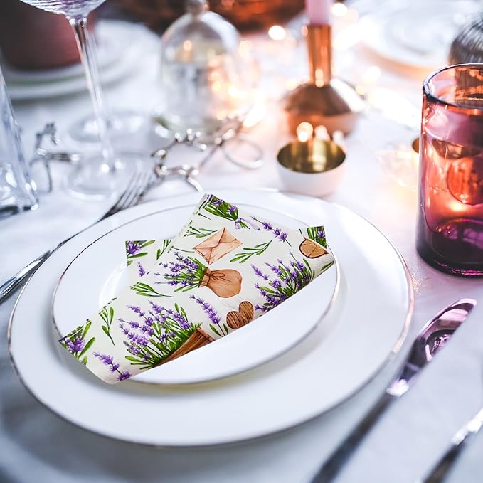 Paper Napkins 80 Pack 2 Ply Floral Beverage Luncheon Dinner Paper Napkins Lavender Print Disposable Napkins for Wedding Anniversary Celebrations, 6.5X6.5 Inches Folded