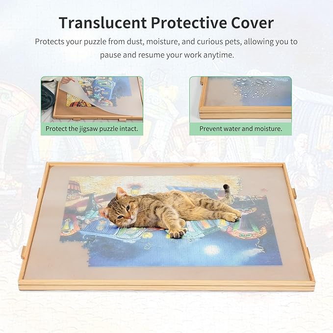 2000 Pieces Rotating Puzzle Board with 4 Drawers,40.16"x28.5" Portable Wooden Jigsaw Puzzle Table with Lazy Susan Spinning Cover for Adults