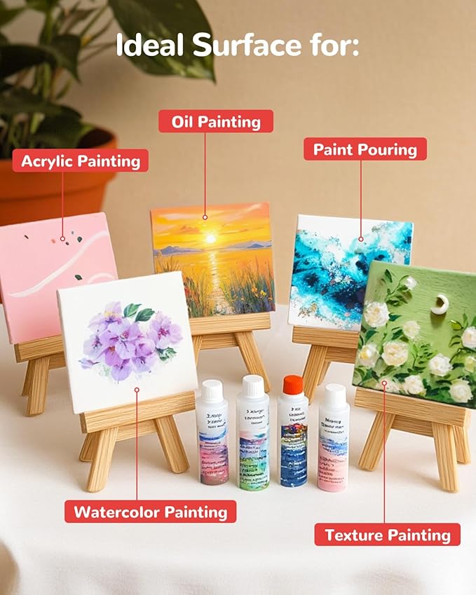 Mini Canvas Boards for Painting 36 Pack, 4x4 Inch Canvas Panels, 100% Cotton White Blank Art Supplies for Acrylics Oil Watercolor Tempera Paints