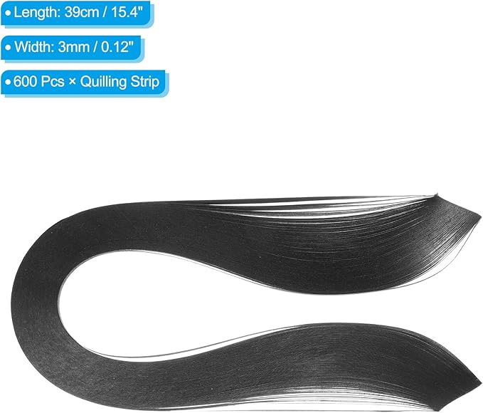 PATIKIL 600pcs Quilling Strips Paper 1/8"(3mm) 39cm Origami Paper Quilling Strip for Art DIY Hand Craft Christmas, Black