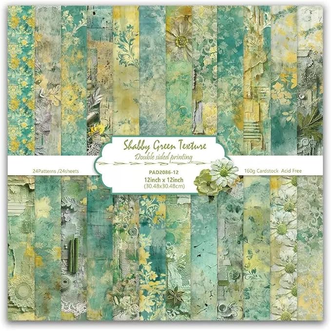 Green Lace Scrapbook Paper Vintage Flower Pattern Papers Pad 12×12,24 Sheets Double-Sided Bobo Floral Scrapbooking CardStock Paper Pad for Holiday Cardmaking DIY Origami Papers.