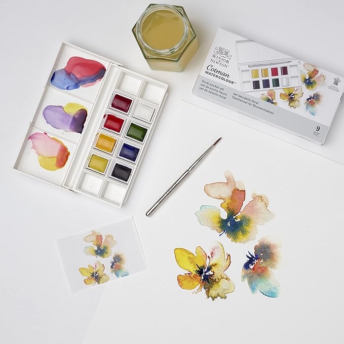 Winsor & Newton Cotman Watercolor Paint Set, 8 Half Pan, Sky Colors w/ Brush