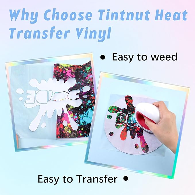 Tintnut Colorful Splash Heat Transfer Vinyl - 6 Sheets 10"x12"Watercolor HTV Patterned HTV Iron On Vinyl for T-Shirts Hats Clothes,for Cricut & Silhouette Cameo