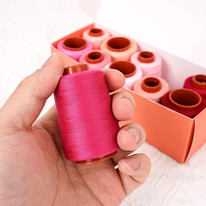 10 Pcs Sewing Thread, All Purpose Sewing Thread, 10 Spools Assorted Colors Each 800 Yards of Polyester Threads for Sewing Machine, Hand Stitching, Quilting, Serger (Pink Color System)