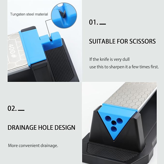 Diamond Sharpening Stone,3 Side 400/1000/6000 Grit Premium Industrial Diamond & Ceramic Whetstone Knife Sharpener Stone With Edge Grip holder and Non-slip Base
